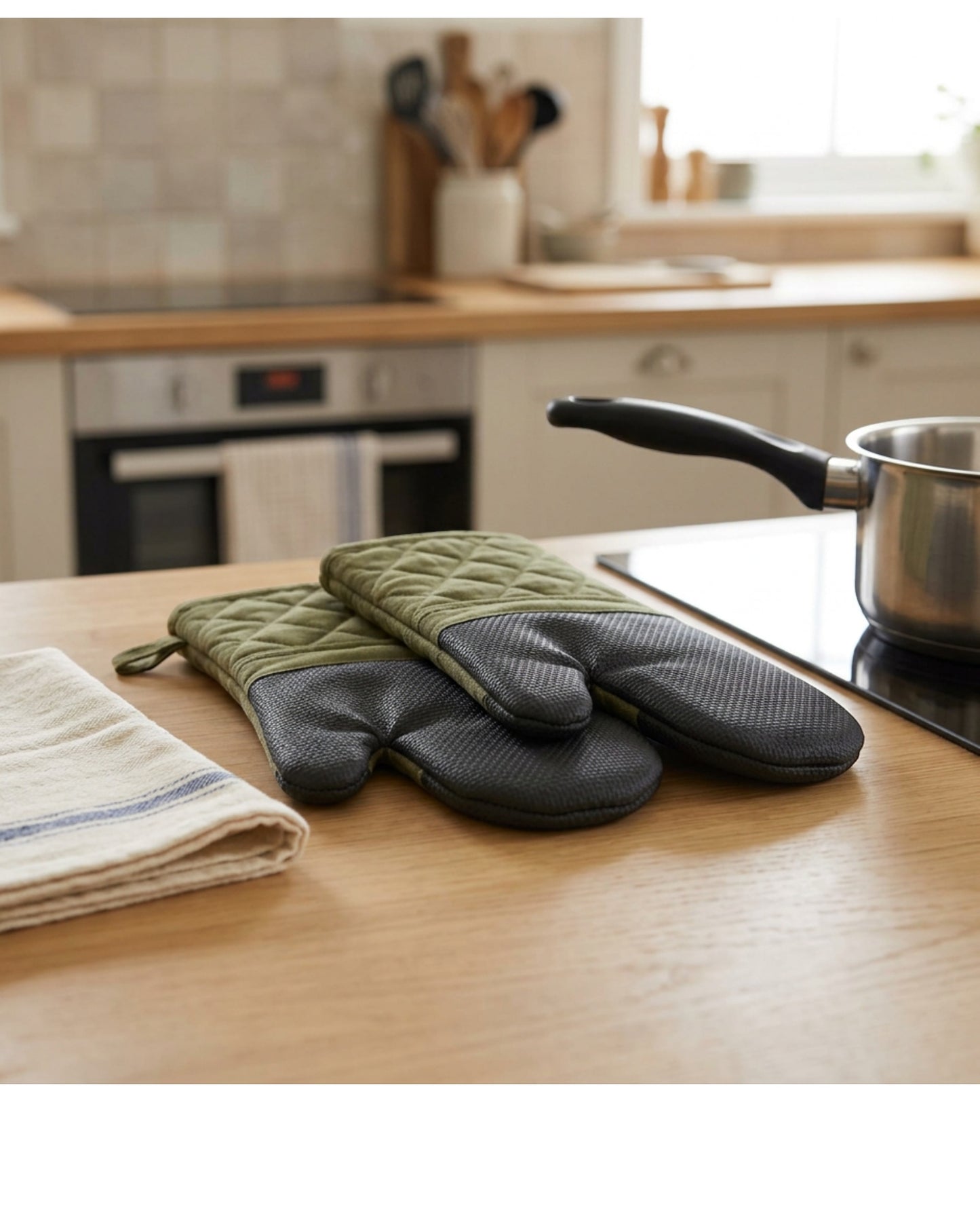 Wpvxg Short Cuff Grip Oven Mitts Olive Pair